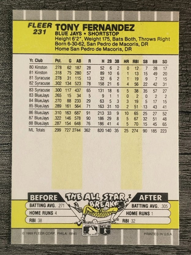 1989 Fleer #231 Tony Fernandez