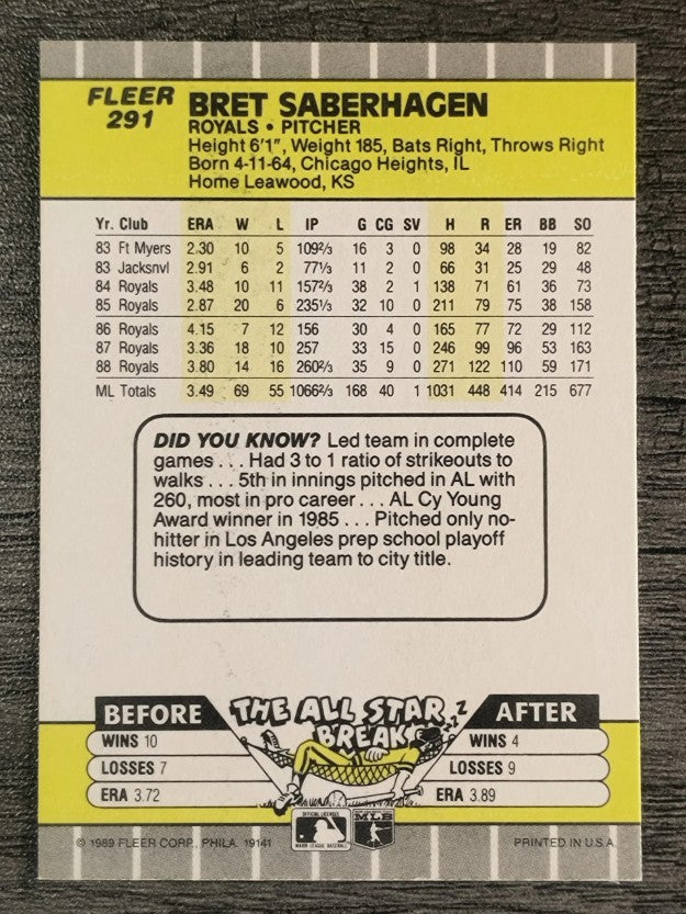 1989 Fleer #291 Bret Saberhagen