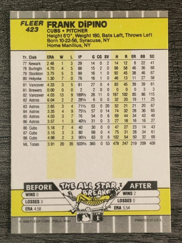 1989 Fleer #423 Frank DiPino