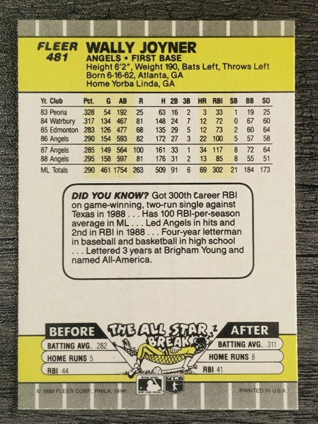 1989 Fleer #481 Wally Joyner