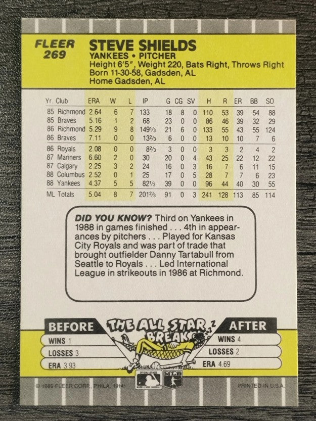1989 Fleer #269 Steve Shields