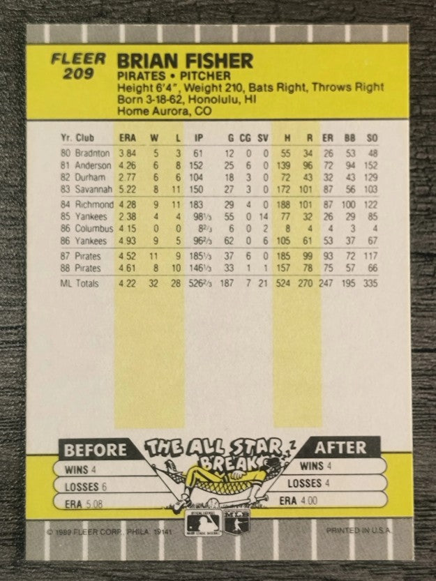 1989 Fleer #209 Brian Fisher