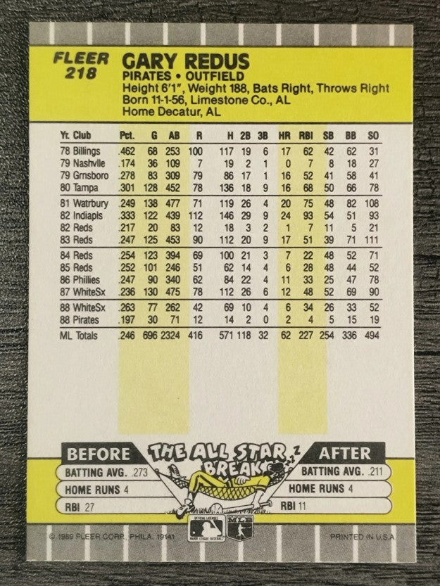 1989 Fleer #218 Gary Redus