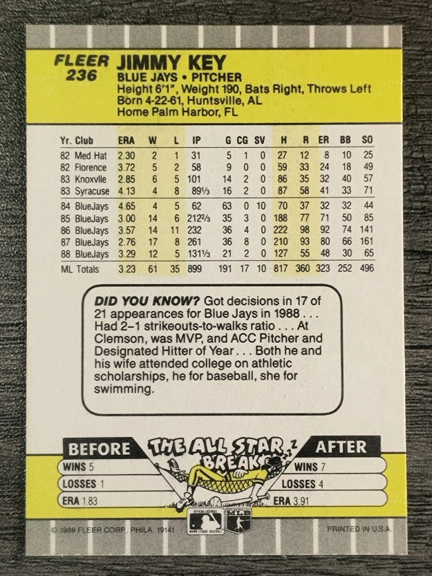 1989 Fleer #236 Jimmy Key
