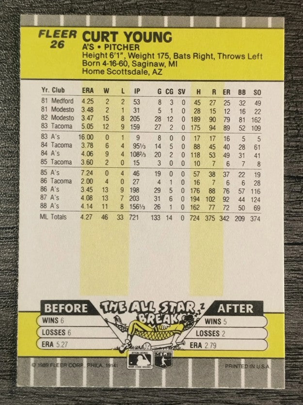1989 Fleer #26 Curt Young