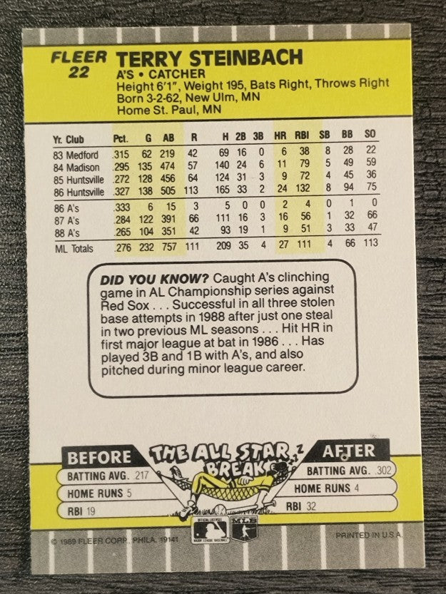 1989 Fleer #22 Terry Steinbach