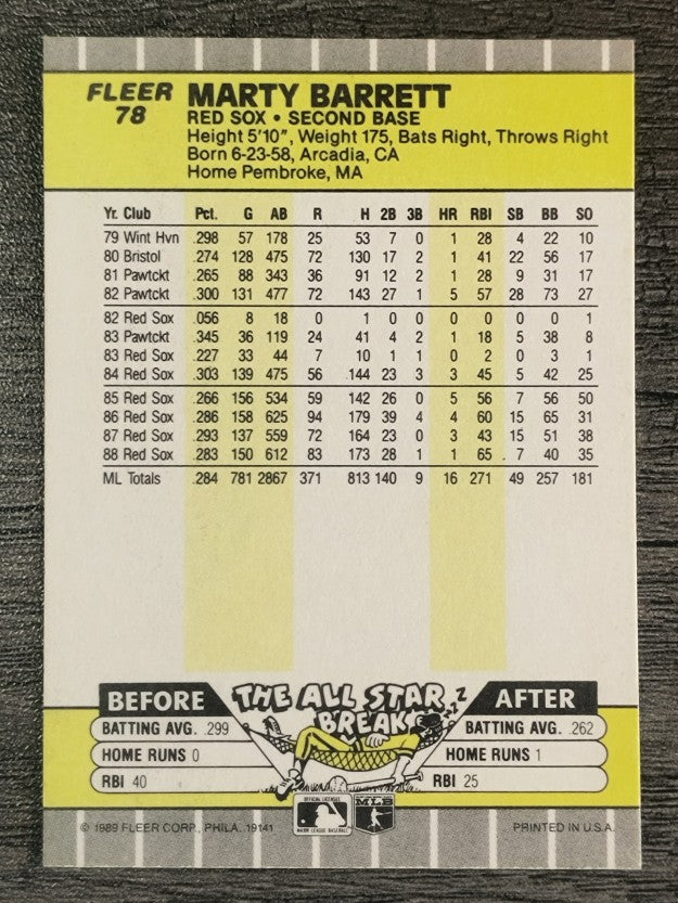 1989 Fleer #78 Marty Barrett