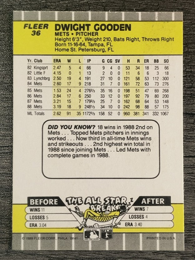 1989 Fleer #36 Dwight Gooden