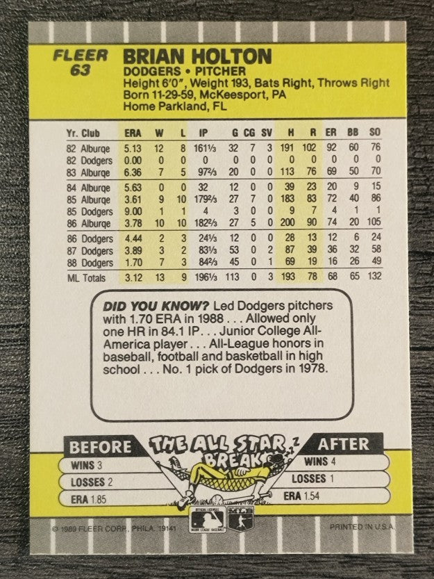 1989 Fleer #63 Brian Holton