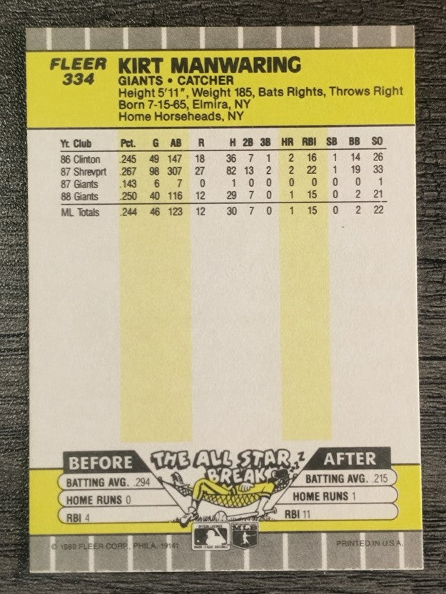 1989 Fleer #334 Kirt Manwaring