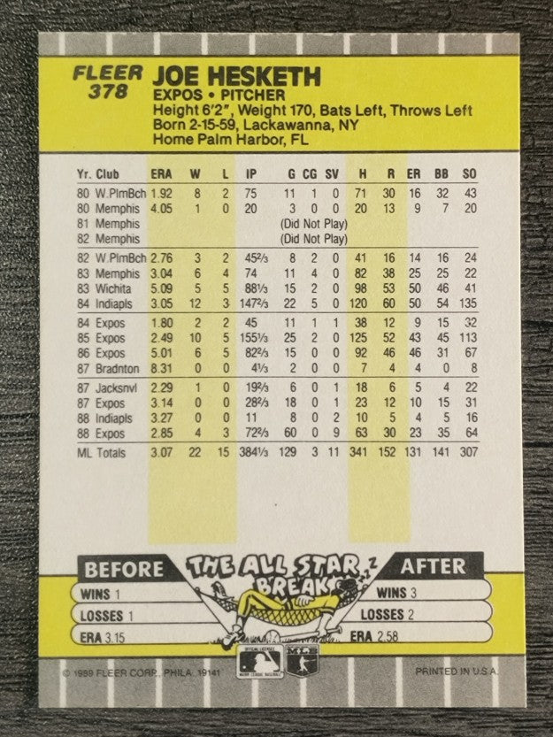 1989 Fleer #378 Joe Hesketh