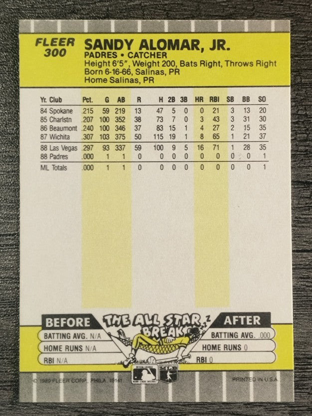 1989 Fleer #300 Sandy Alomar Jr. RC