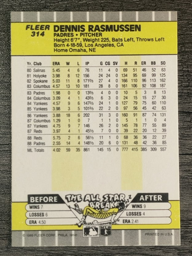 1989 Fleer #314 Dennis Rasmussen