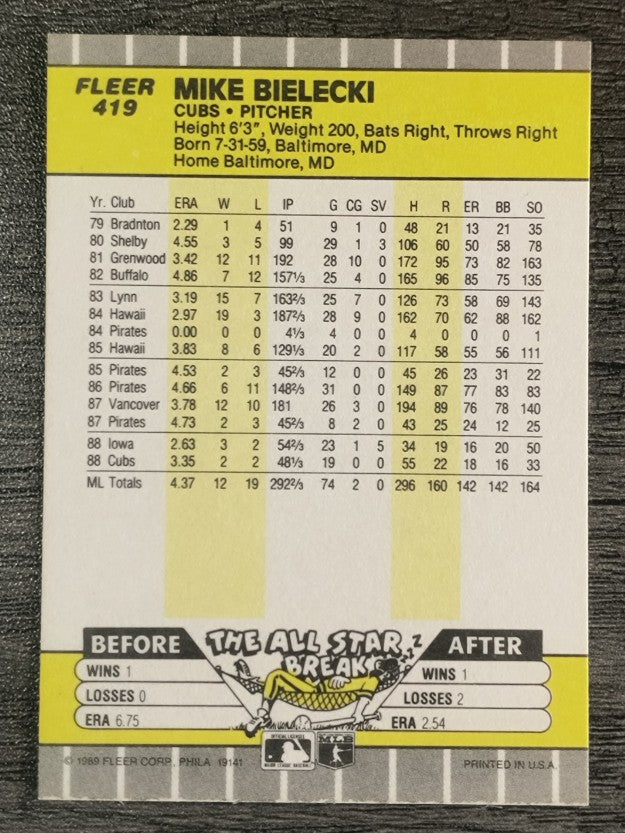 1989 Fleer #419 Mike Bielecki