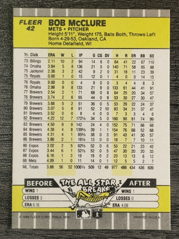 1989 Fleer #42 Bob McClure