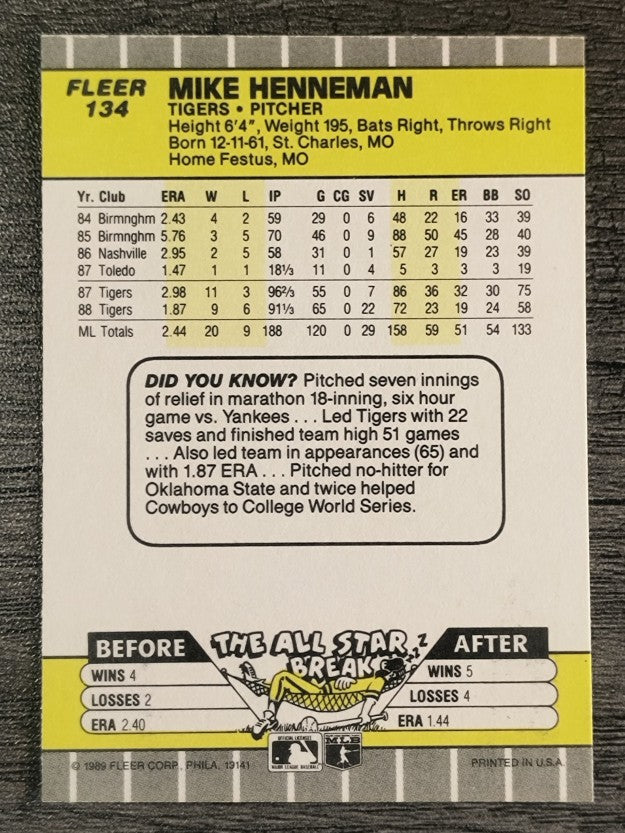 1989 Fleer #134 Mike Henneman