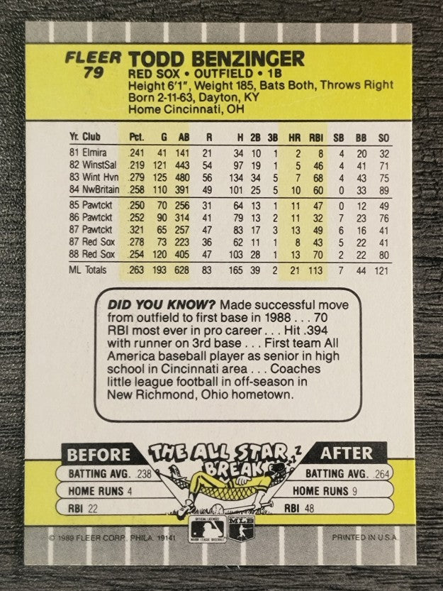 1989 Fleer #79 Todd Benzinger