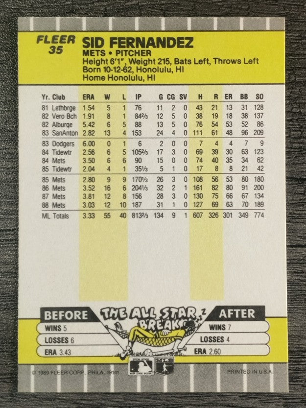 1989 Fleer #35 Sid Fernandez