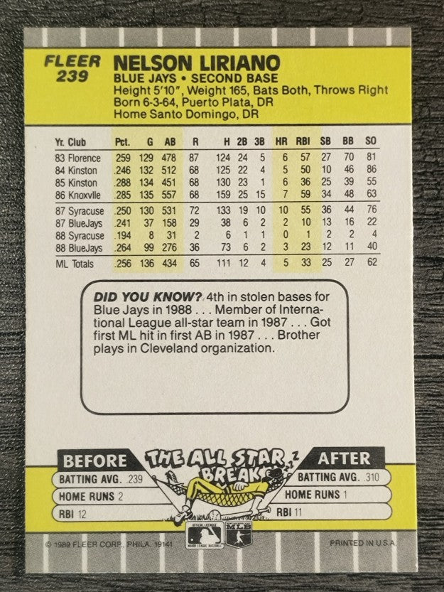 1989 Fleer #239 Nelson Liriano