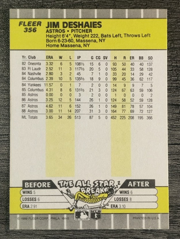 1989 Fleer #356 Jim Deshaies