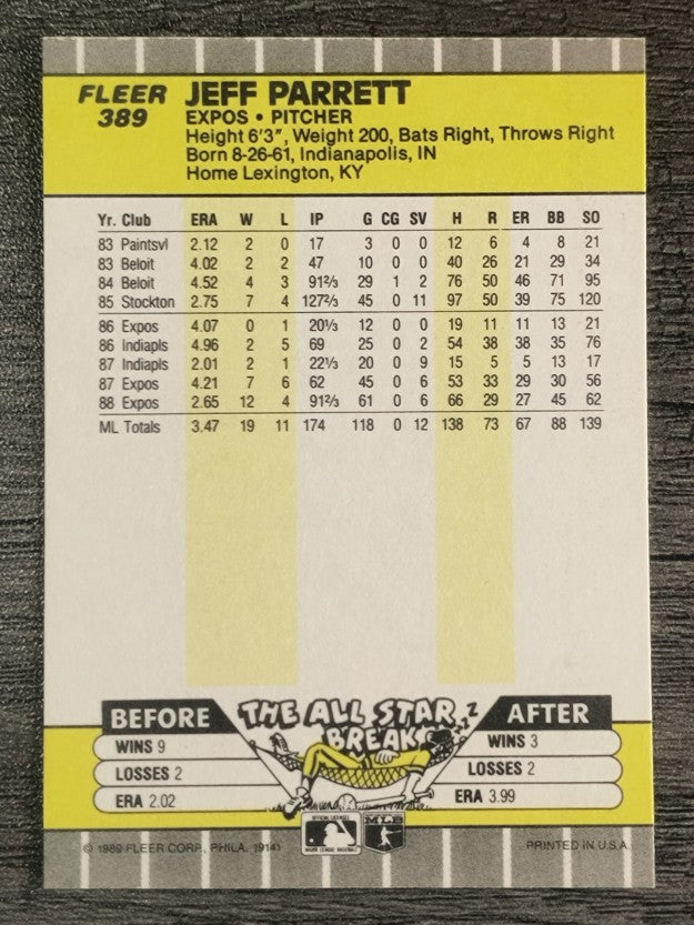 1989 Fleer #389 Jeff Parrett
