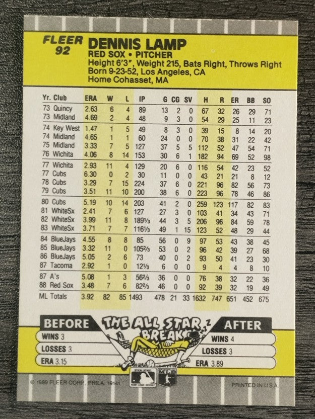 1989 Fleer #92 Dennis Lamp