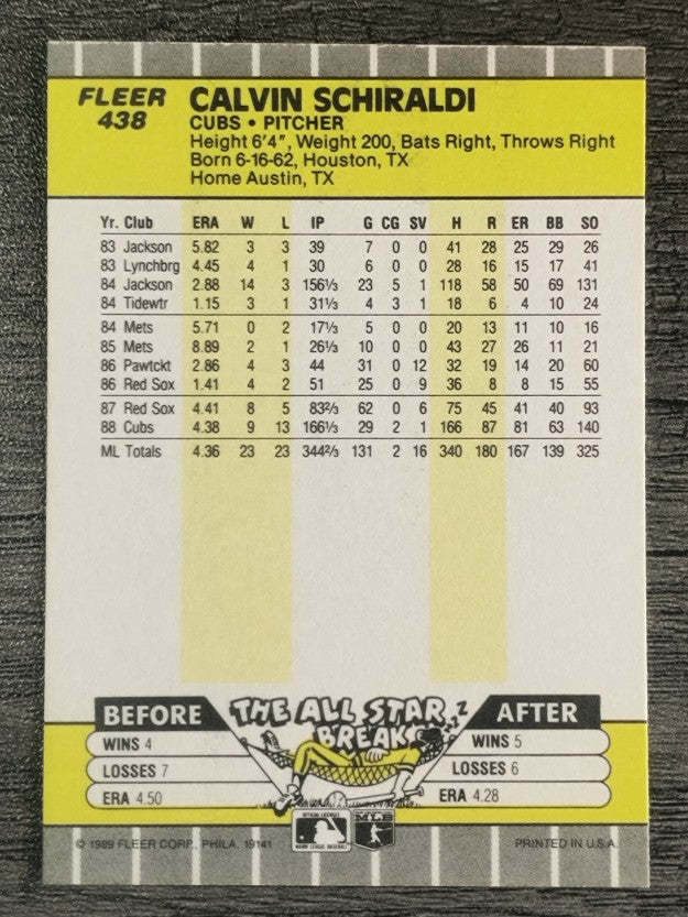 1989 Fleer #438 Calvin Schiraldi