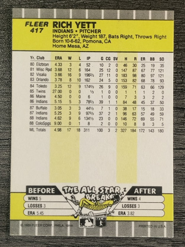 1989 Fleer #417 Rich Yett