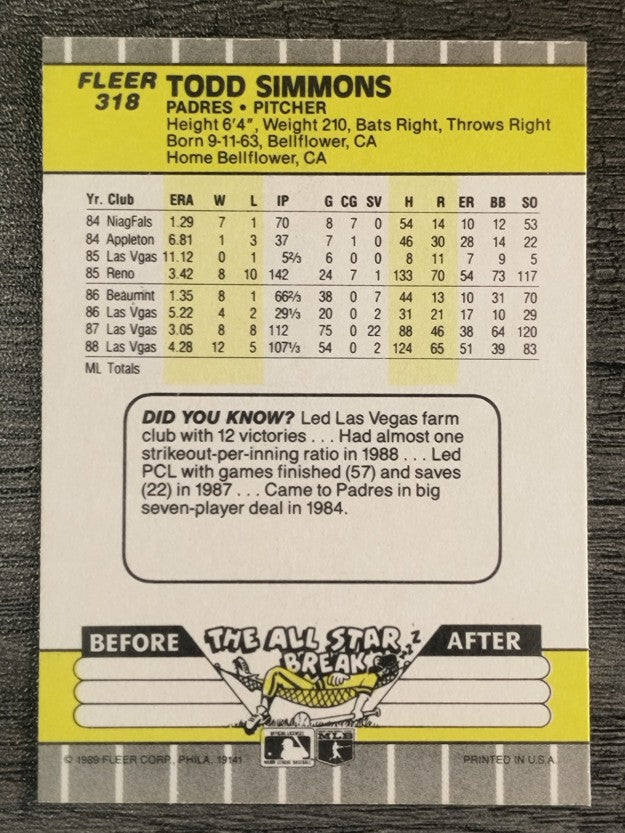 1989 Fleer #318 Todd Simmons