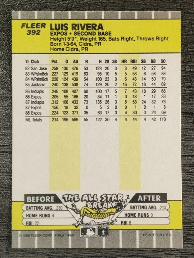 1989 Fleer #392 Luis Rivera