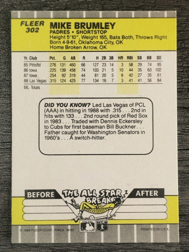 1989 Fleer #302 Mike Brumley