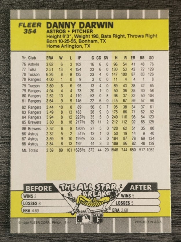 1989 Fleer #354 Danny Darwin