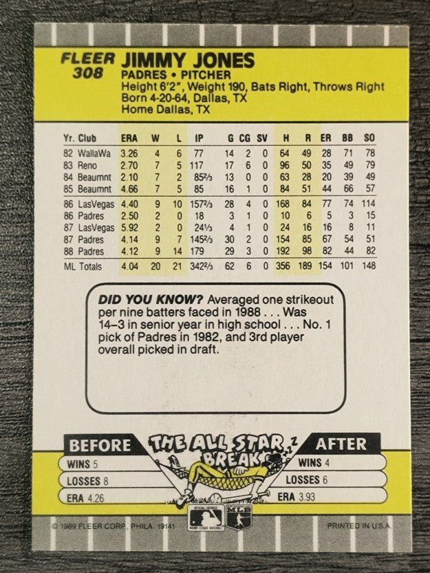 1989 Fleer #308 Jimmy Jones