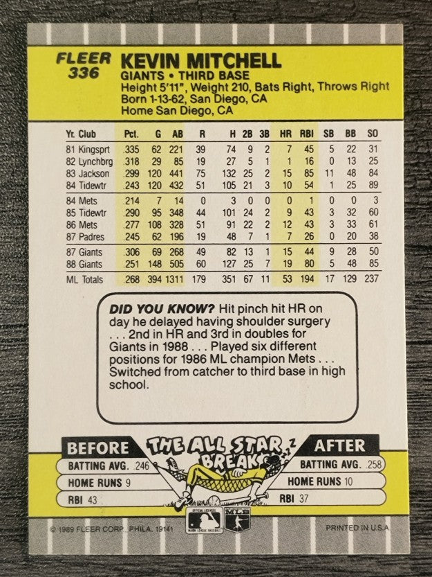 1989 Fleer #336 Kevin Mitchell