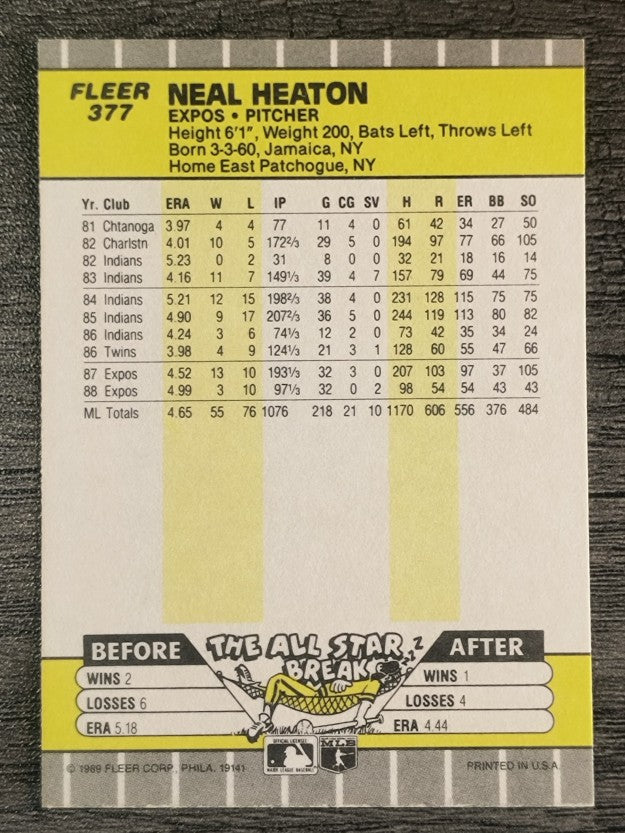 1989 Fleer #377 Neal Heaton