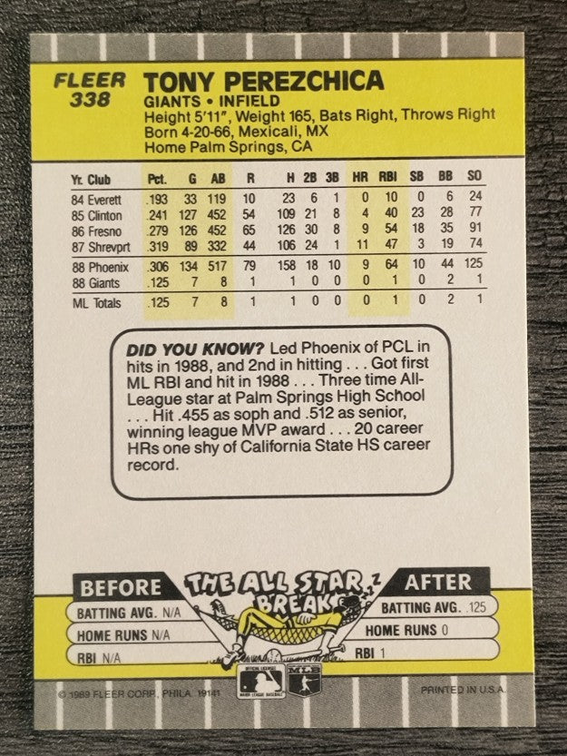 1989 Fleer #338 Tony Perezchica