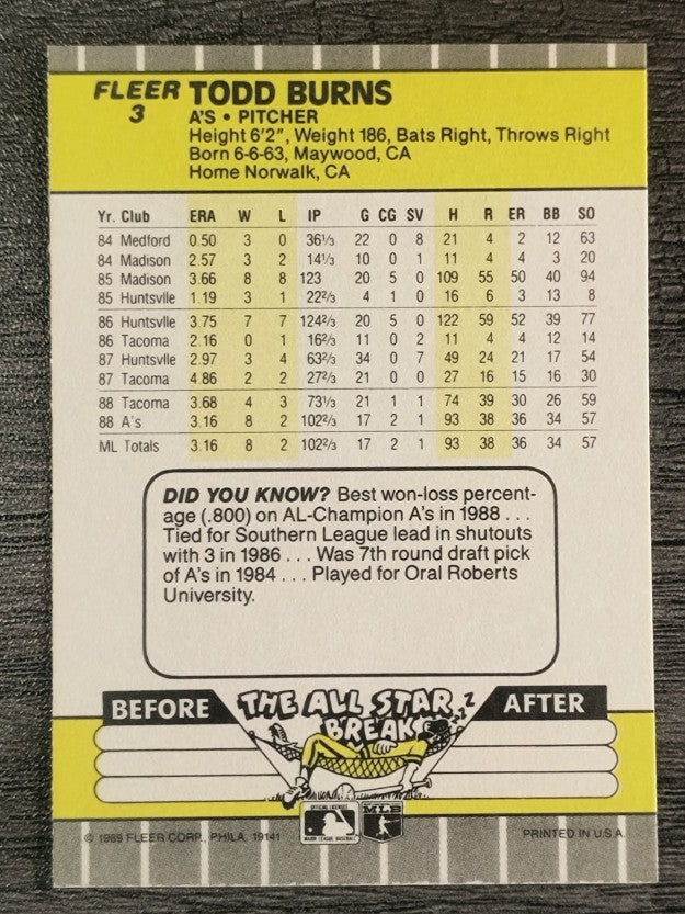 1989 Fleer #3 Todd Burns