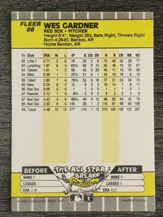 1989 Fleer #88 Wes Gardner