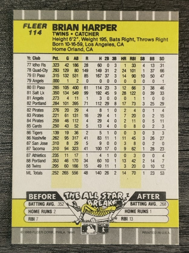 1989 Fleer #114 Brian Harper