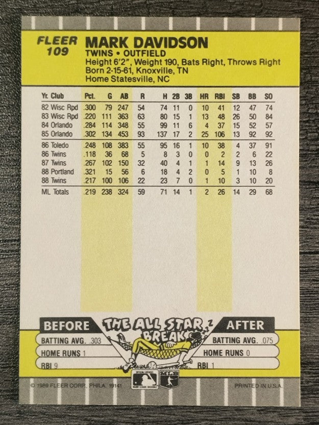 1989 Fleer #109 Mark Davidson