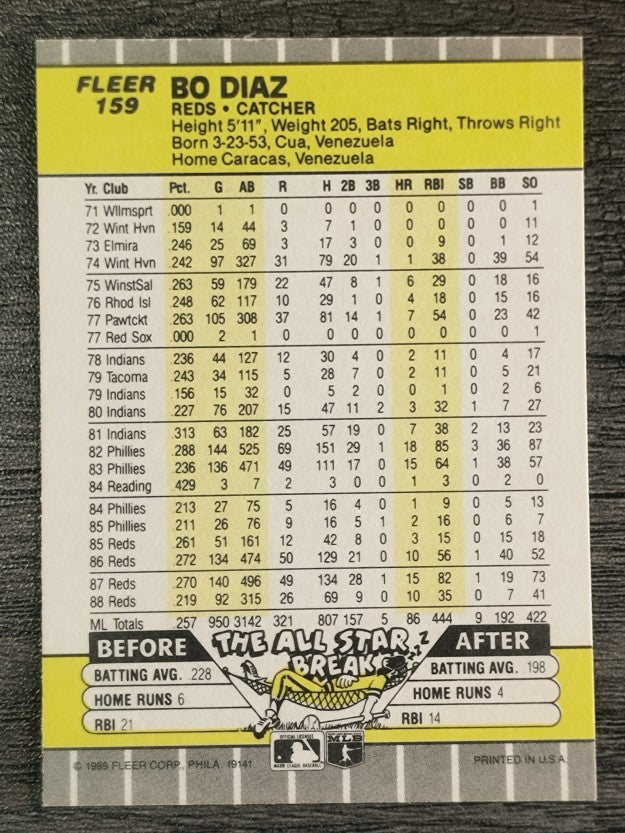 1989 Fleer #159 Bo Diaz