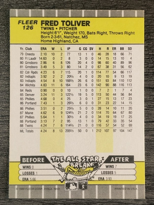 1989 Fleer #126 Fred Toliver