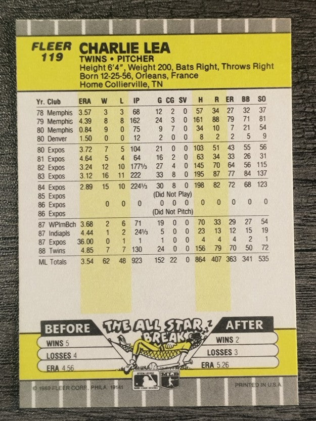 1989 Fleer #119 Charlie Lea
