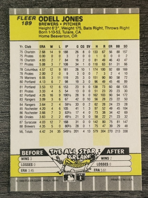 1989 Fleer #189 Odell Jones