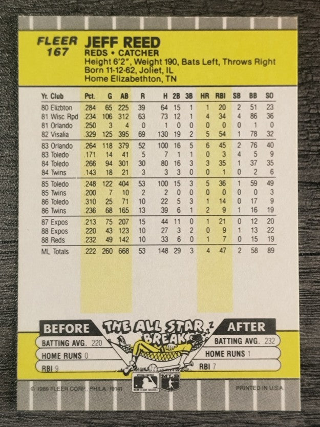 1989 Fleer #167 Jeff Reed