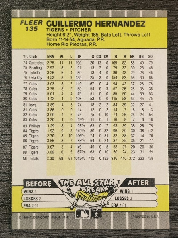 1989 Fleer #135 Guillermo Hernandez
