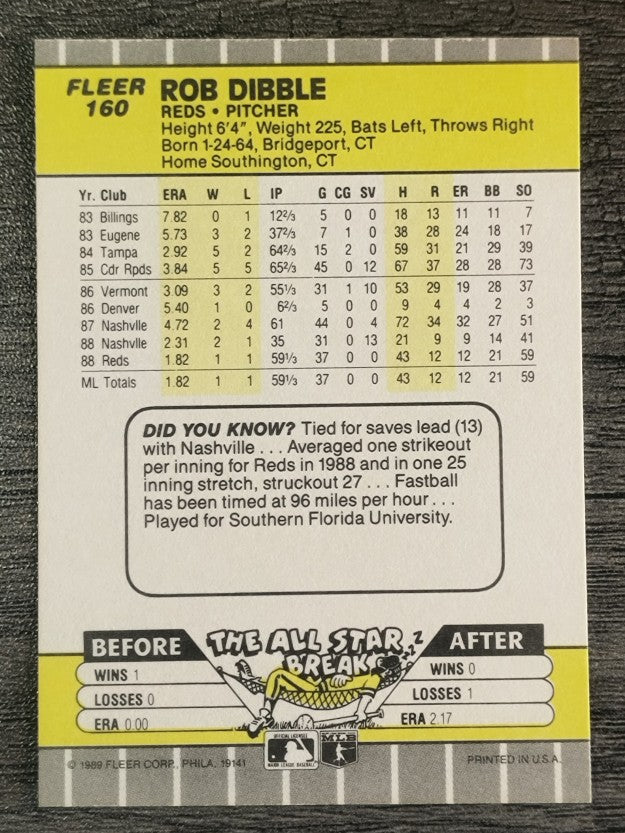 1989 Fleer #160 Rob Dibble RC