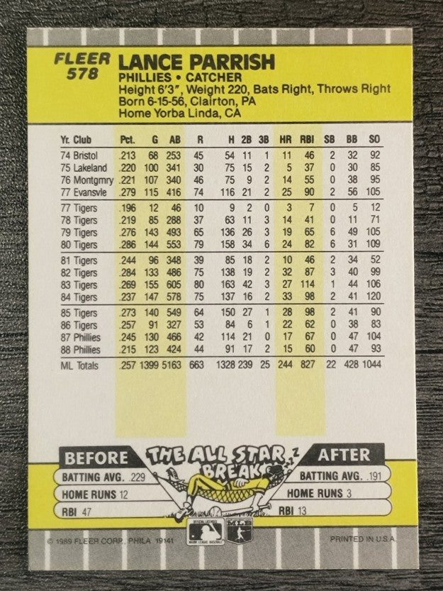 1989 Fleer #578 Lance Parrish