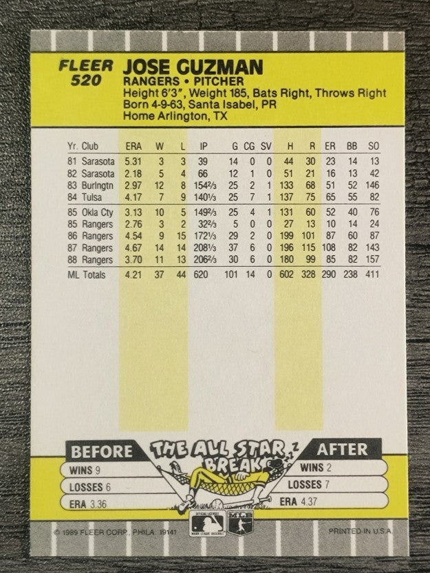 1989 Fleer #520 Jose Guzman