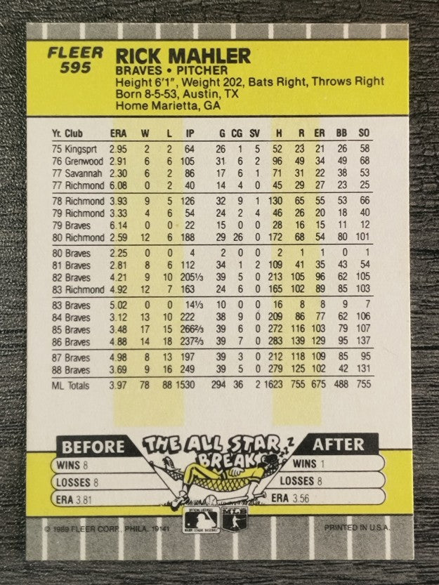 1989 Fleer #595 Rick Mahler